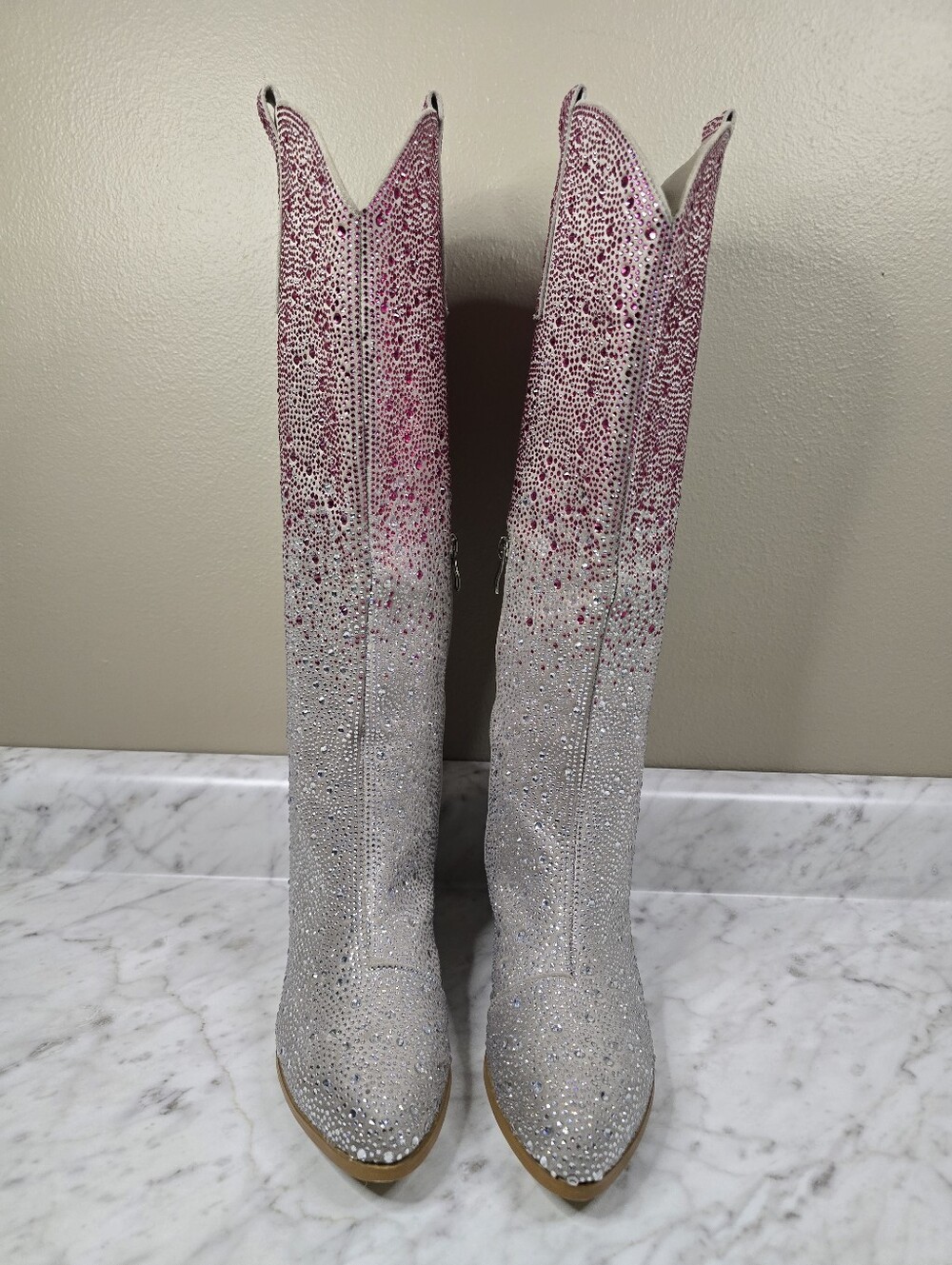 Womens Size 8 Bling Crystal Cowboy Western Cowgirl Rhinestone Knee High Boots
